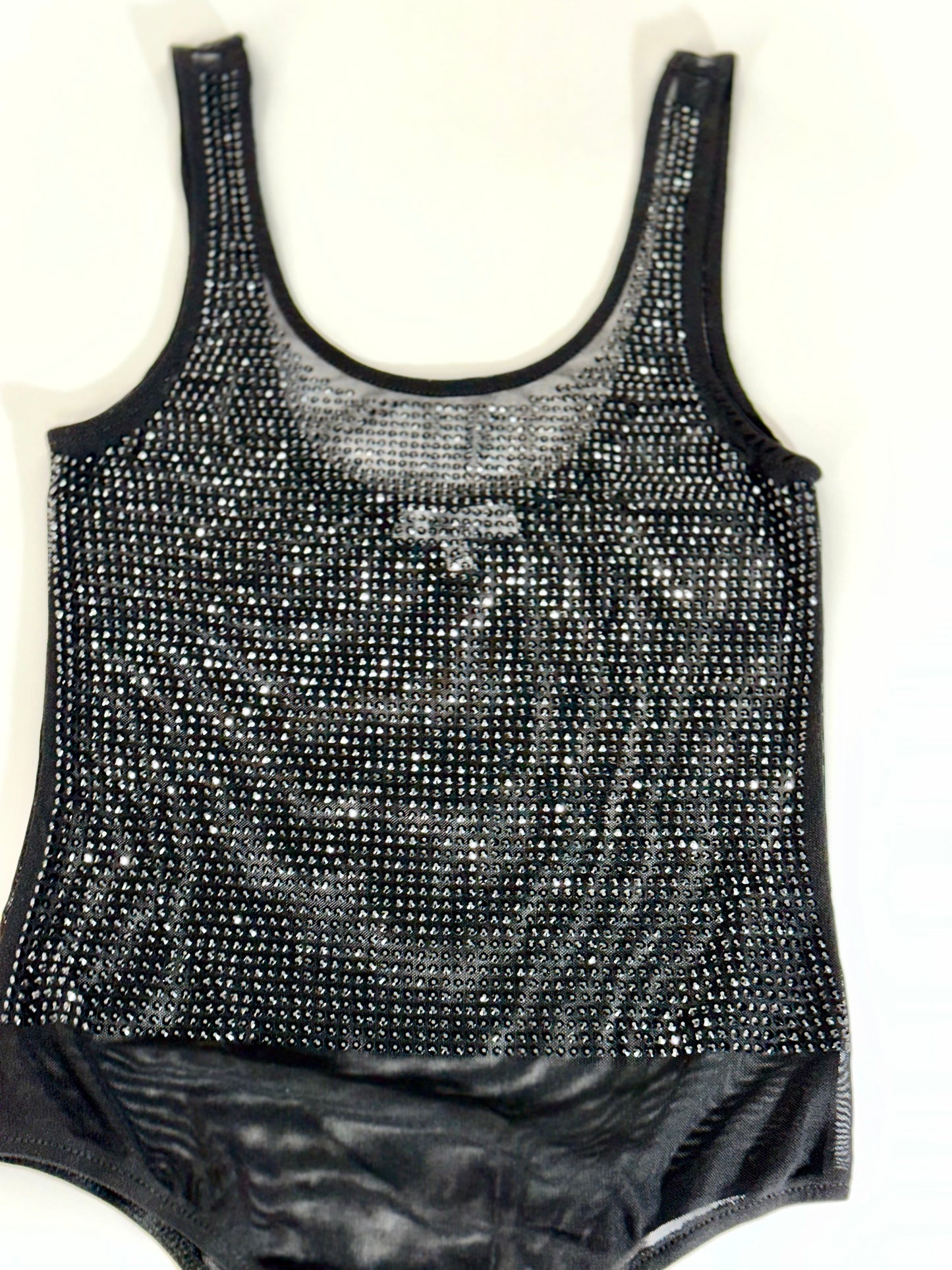 Black Mesh Rhinestone Bodysuit