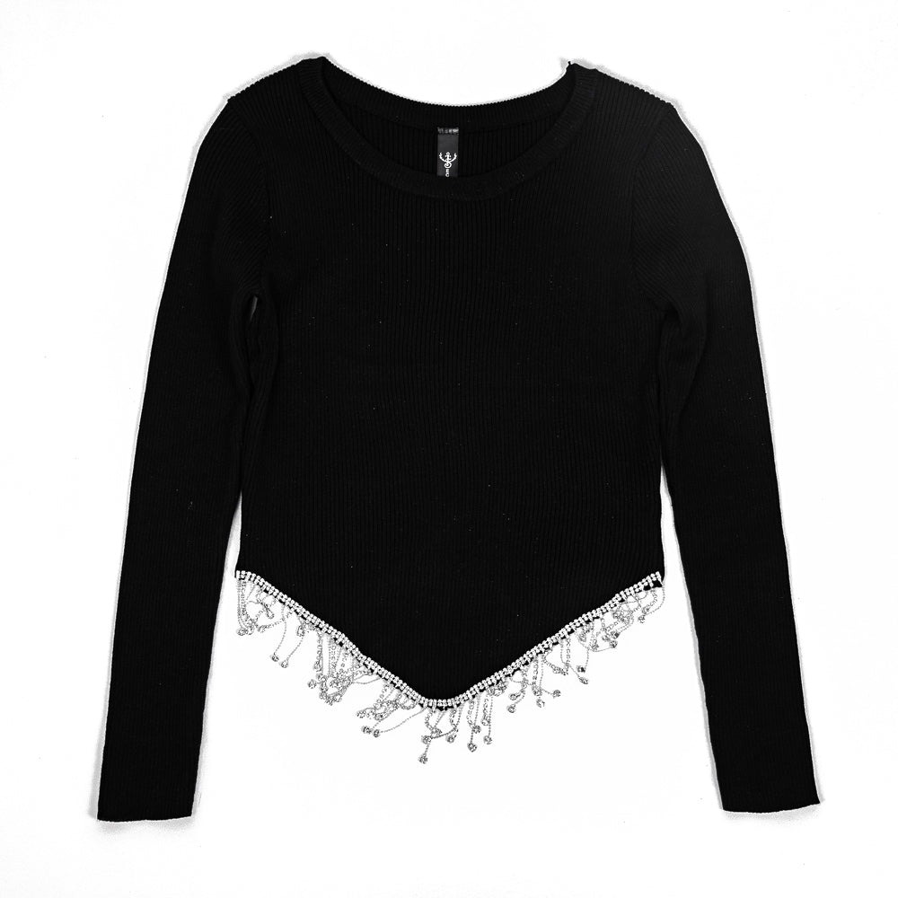 Black Rhinestone Sweater Top