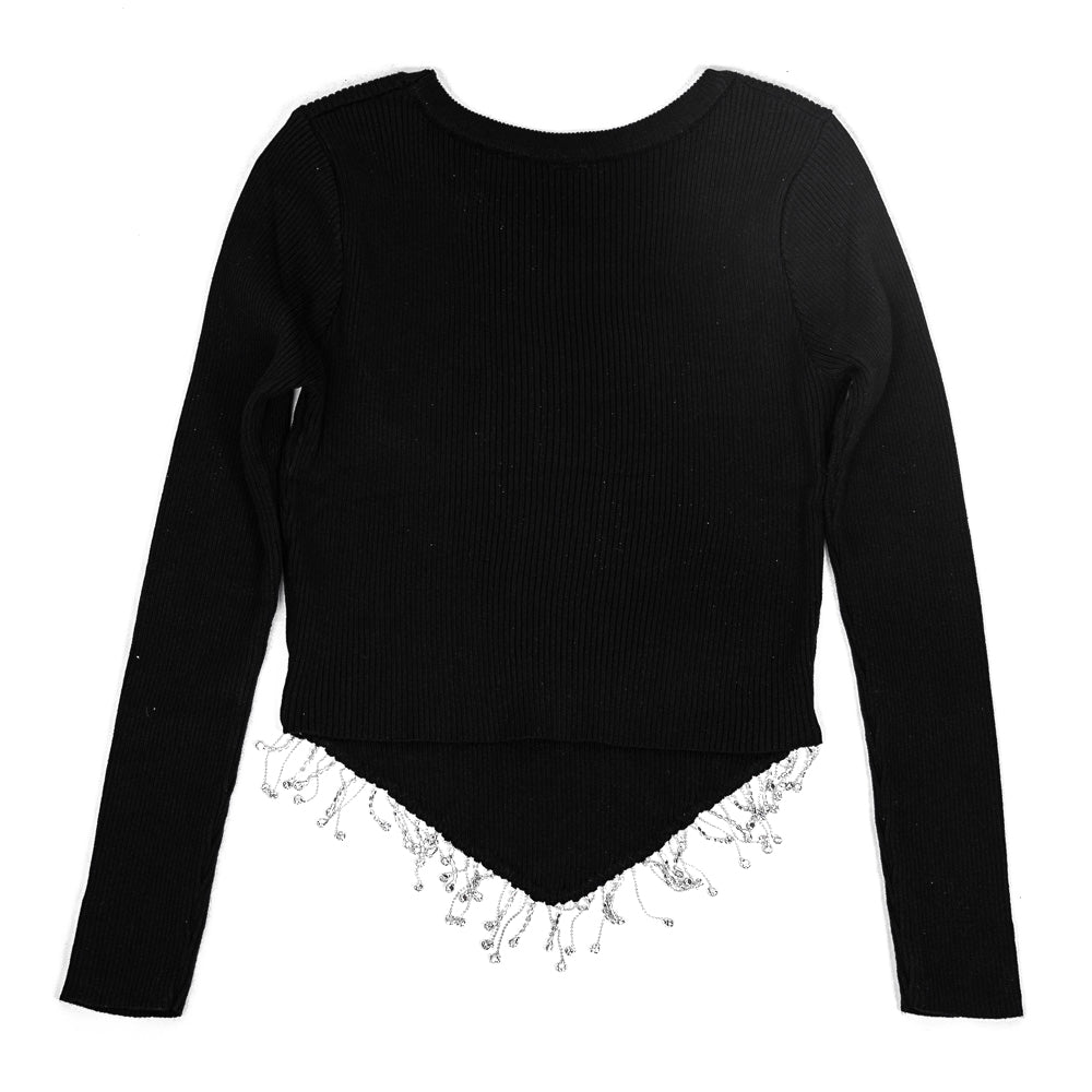 Black Rhinestone Sweater Top