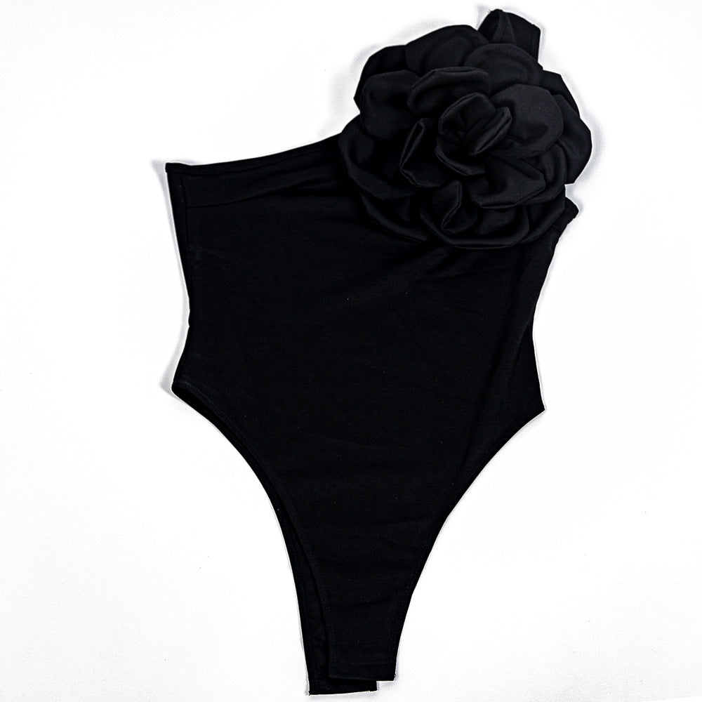 3D Black Flower Bodysuit