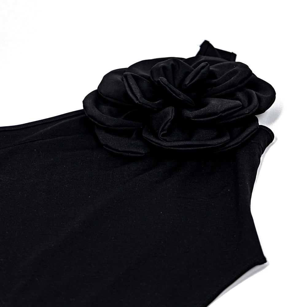 3D Black Flower Bodysuit