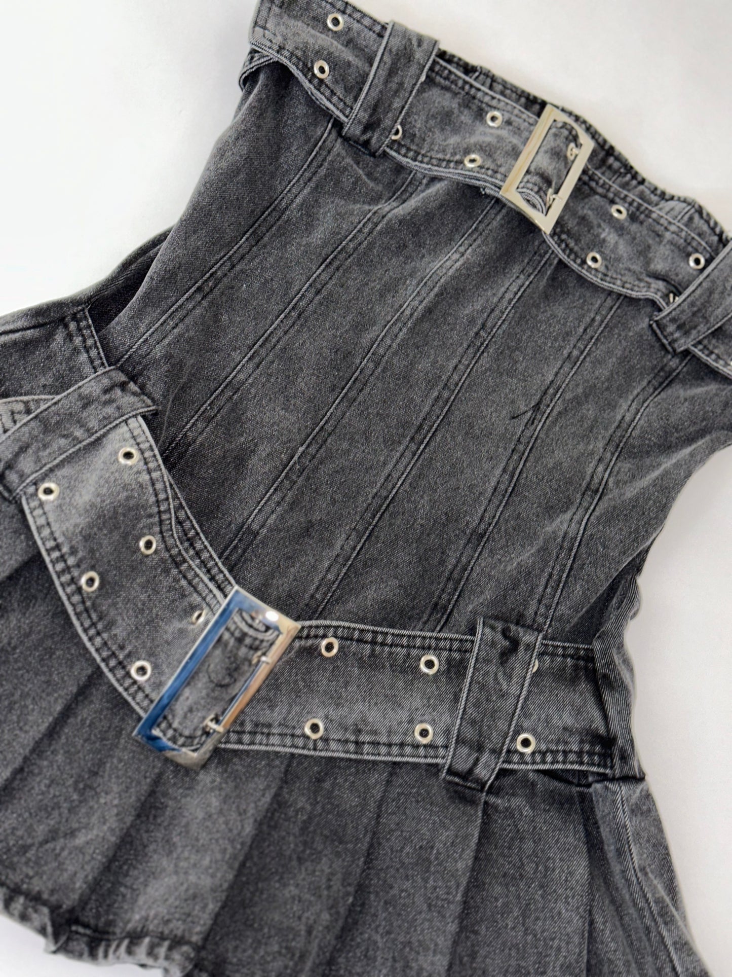 Double Belted Denim Mini Dress