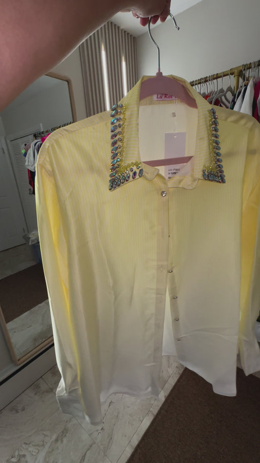 Yellow Rhinestone Silk Blouse