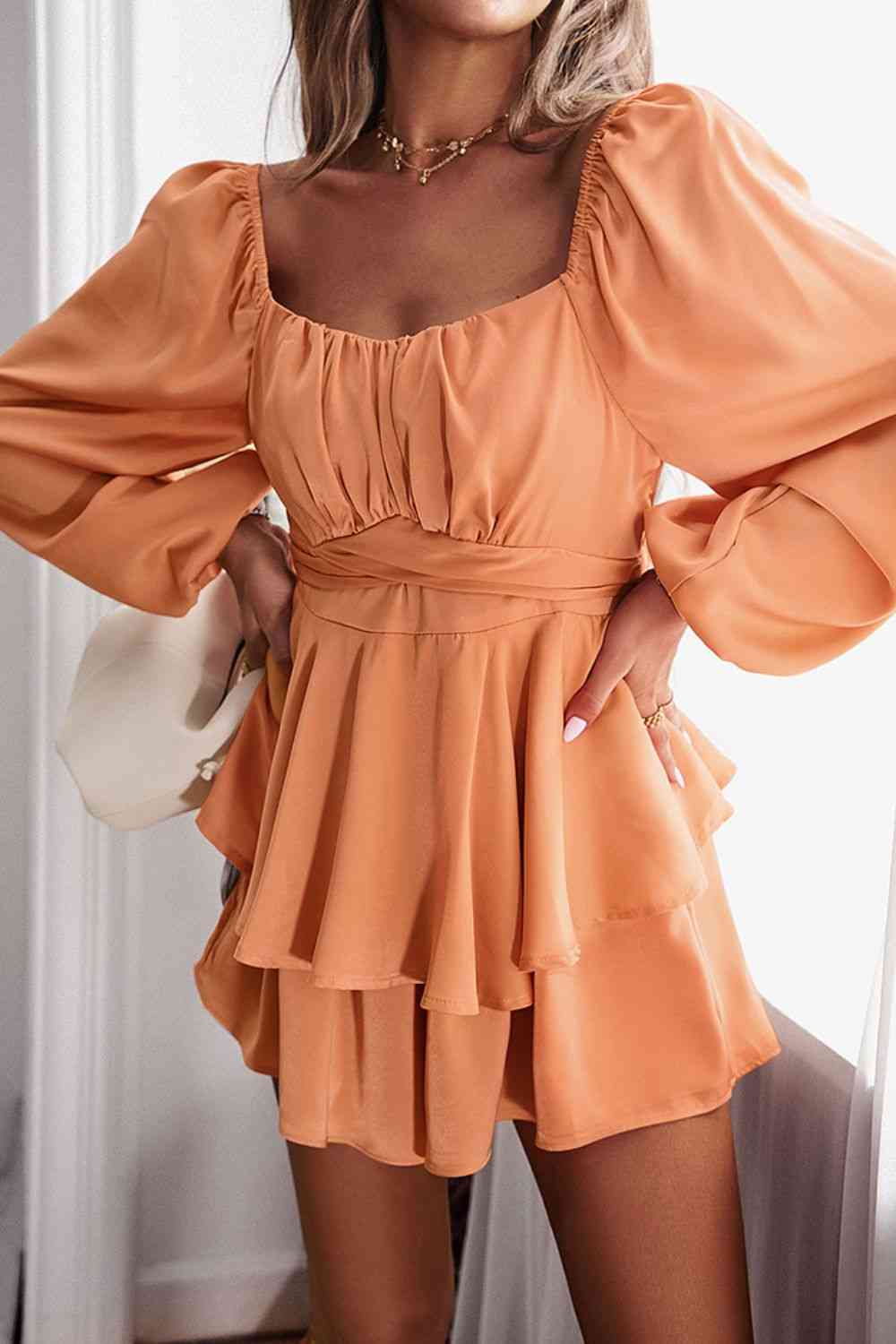 Long Balloon Sleeve Layered Romper