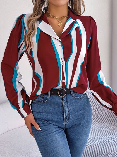 Printed Button Up Long Sleeve Shirt