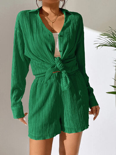 Textured Buttoned Shirt and Shorts Set