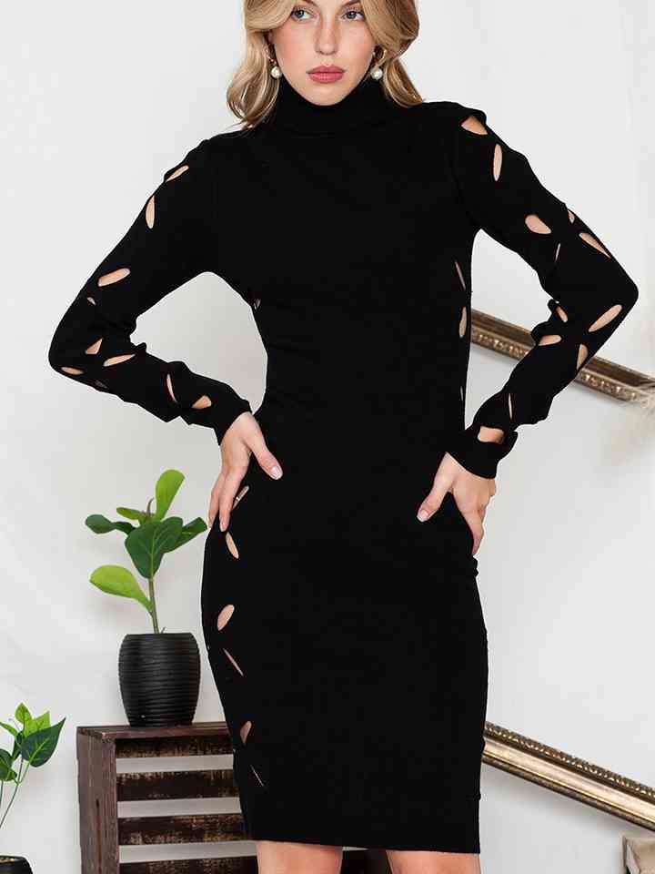 Turtle Neck Cutout Long Sleeve Mini Dress